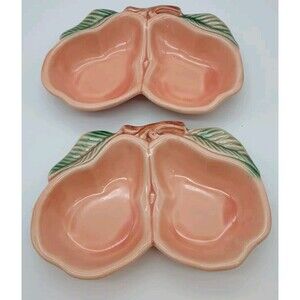 2 vintage belmar of California Pair Of  pears shaped bowls Peach Desert Dish